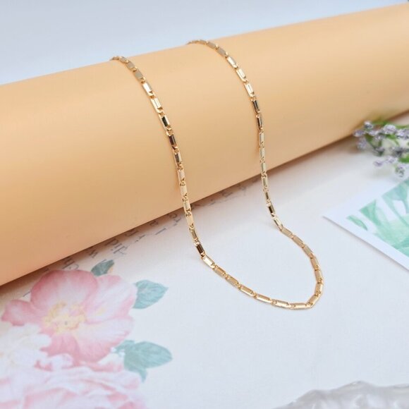 Rose Gold Necklace with Elegant Rectangular Links, 45+5cm Adjustable, XPNL0058 - Picture 1 of 12